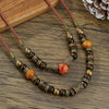 Wholesale Jewelry Metal Wood Bead Leather Alloy Geometric Handmade Unisex Hiphop Necklace