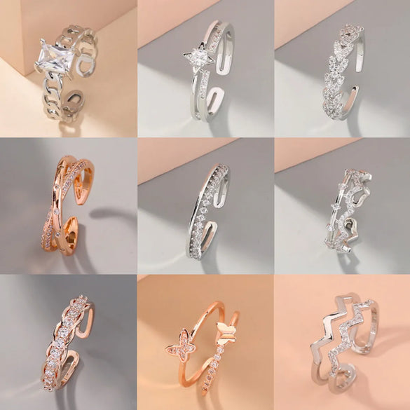 Wholesale Jewelry Micro-inlaid White Zircon Wave Copper Ring Gooddiy