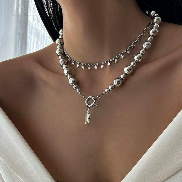 Wholesale Jewelry Minimalist Alloy Fivepointed Star Pendant Necklace With Iron Chain And Electroplating