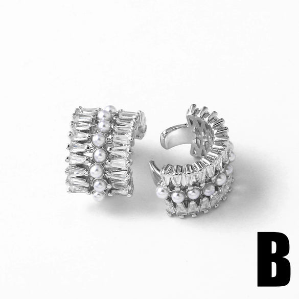 Wholesale Jewelry Minimalist Copper Heart Shape Electroplated Double Layer Love Pearl Ear Clip Earrings For Women