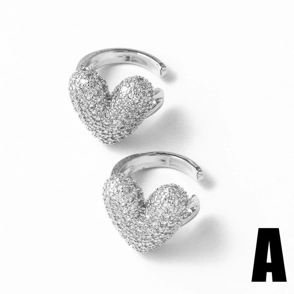 Wholesale Jewelry Minimalist Copper Heart Shape Electroplated Double Layer Love Pearl Ear Clip Earrings For Women