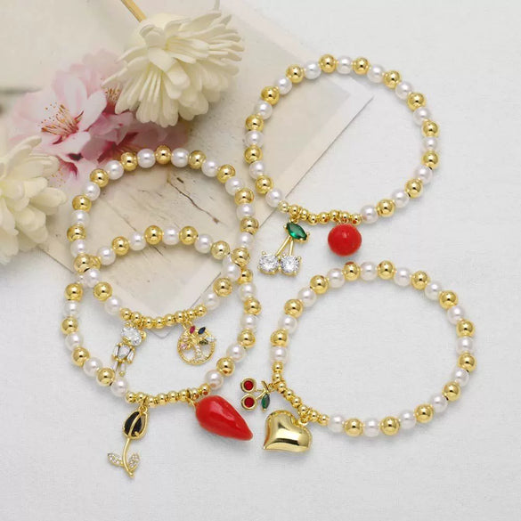 Wholesale Jewelry Minimalist Copper Heart Shape Pendant Beaded Bracelet Gold Plated Electroplating Unisex