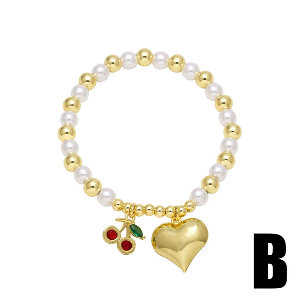 Wholesale Jewelry Minimalist Copper Heart Shape Pendant Beaded Bracelet Gold Plated Electroplating Unisex