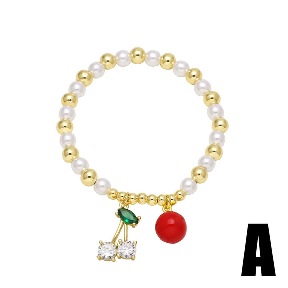 Wholesale Jewelry Minimalist Copper Heart Shape Pendant Beaded Bracelet Gold Plated Electroplating Unisex