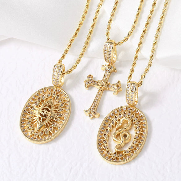 Wholesale Jewelry Minimalist Cross Copper Gold Plated Pendant Necklace Unisex
