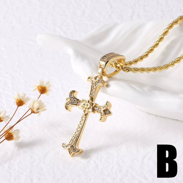 Wholesale Jewelry Minimalist Cross Copper Gold Plated Pendant Necklace Unisex