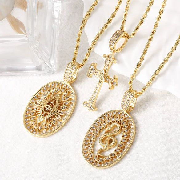 Wholesale Jewelry Minimalist Cross Copper Gold Plated Pendant Necklace Unisex