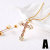 Wholesale Jewelry Minimalist Cross Pendant Necklace Copper 18K Gold Plated Zircon Snake Bone Chain