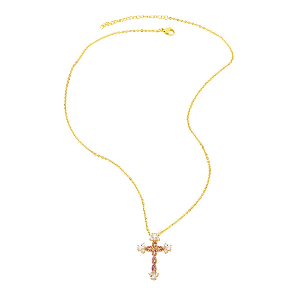 Wholesale Jewelry Minimalist Cross Pendant Necklace Copper 18K Gold Plated Zircon Snake Bone Chain