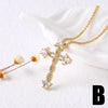 Wholesale Jewelry Minimalist Cross Pendant Necklace Copper 18K Gold Plated Zircon Snake Bone Chain