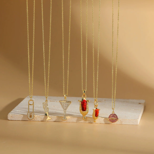 Wholesale Jewelry Minimalist Flower Copper Mixed Gemstone Inlay Electroplating Goblet Pendant Necklace For Women
