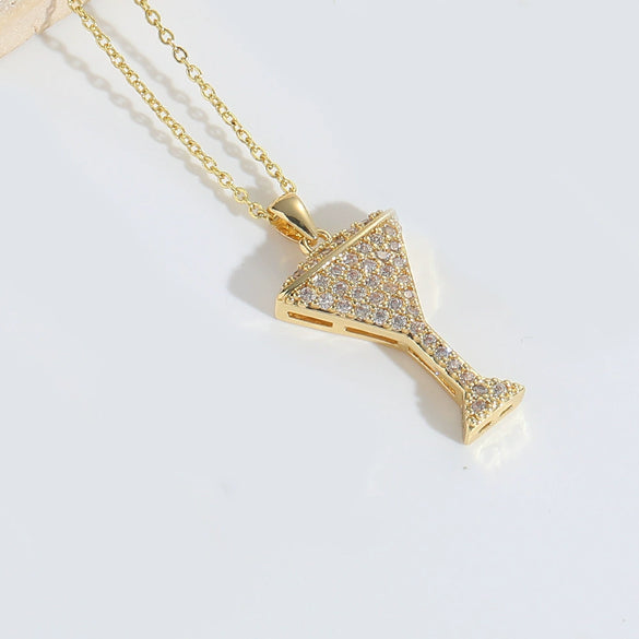 Wholesale Jewelry Minimalist Flower Copper Mixed Gemstone Inlay Electroplating Goblet Pendant Necklace For Women