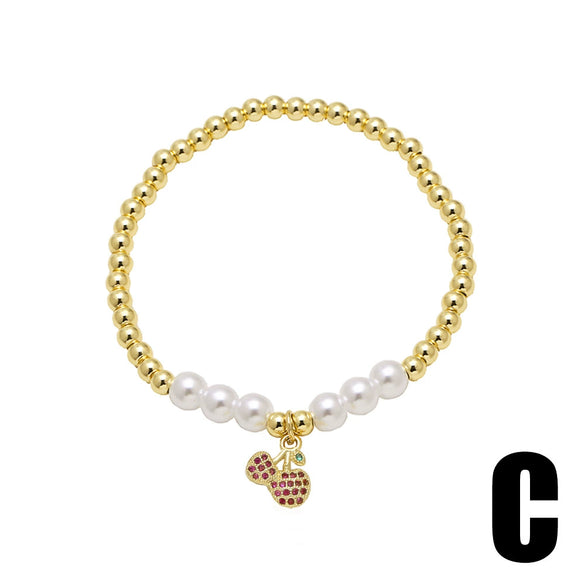 Wholesale Jewelry Minimalist Fruit Cherry Copper Pendant Bracelet Goldplated