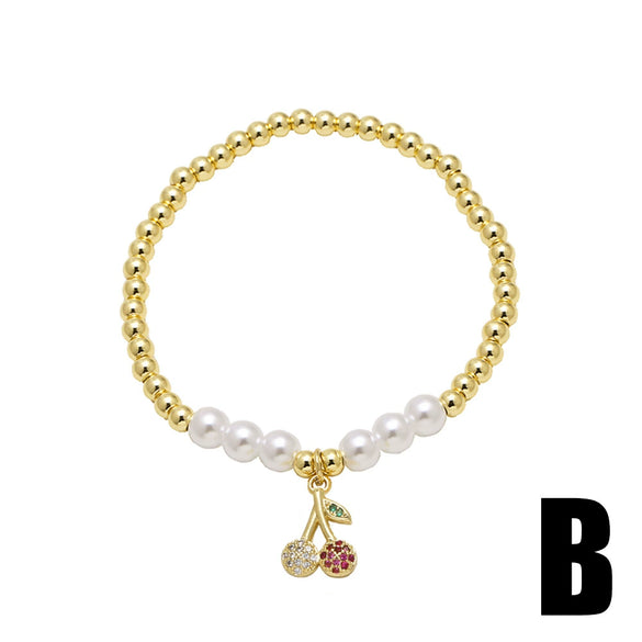 Wholesale Jewelry Minimalist Fruit Cherry Copper Pendant Bracelet Goldplated