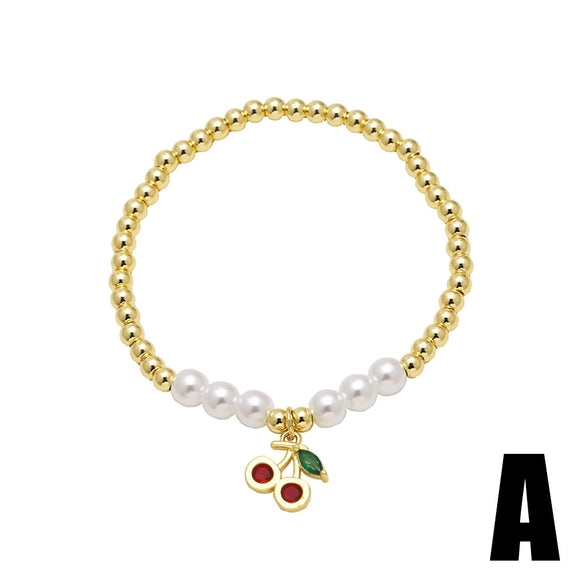 Wholesale Jewelry Minimalist Fruit Cherry Copper Pendant Bracelet Goldplated