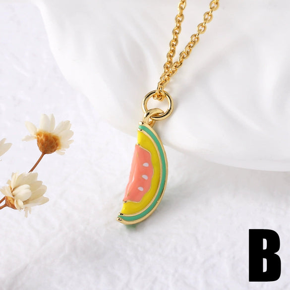 Wholesale Jewelry Minimalist Fruit Geometric Copper Electroplated Pendant Necklace Unisex