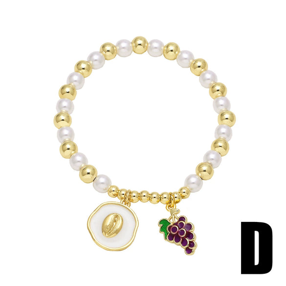 Wholesale Jewelry Minimalist Fruit Grape Pendant Copper Gold Plated Bracelet Unisex