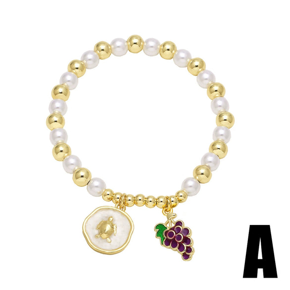 Wholesale Jewelry Minimalist Fruit Grape Pendant Copper Gold Plated Bracelet Unisex