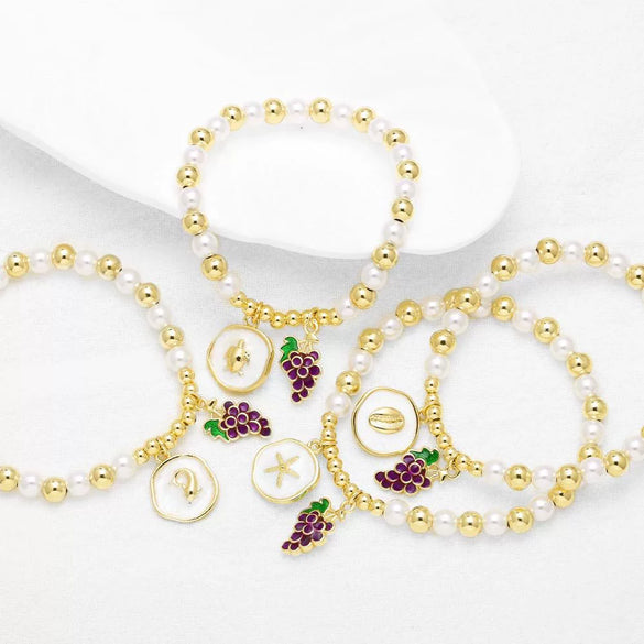 Wholesale Jewelry Minimalist Fruit Grape Pendant Copper Gold Plated Bracelet Unisex
