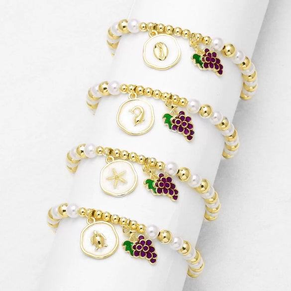 Wholesale Jewelry Minimalist Fruit Grape Pendant Copper Gold Plated Bracelet Unisex