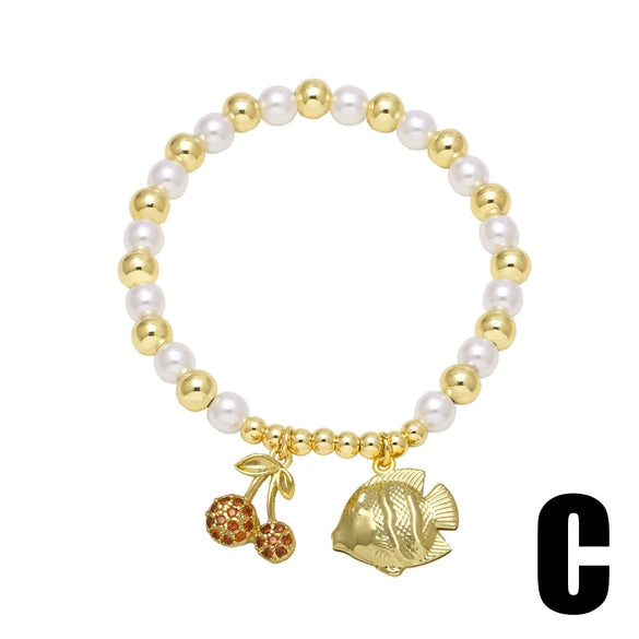 Wholesale Jewelry Minimalist Fruit Pattern Copper Gold Plated Pendant Bracelet
