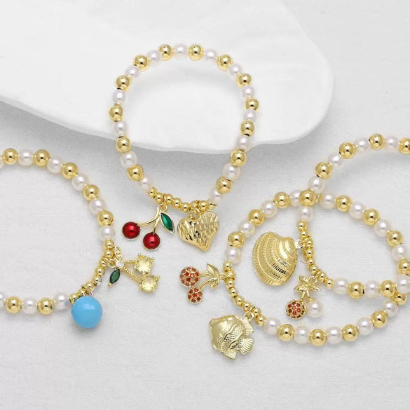 Wholesale Jewelry Minimalist Fruit Pattern Copper Gold Plated Pendant Bracelet