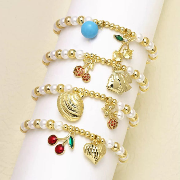 Wholesale Jewelry Minimalist Fruit Pattern Copper Gold Plated Pendant Bracelet