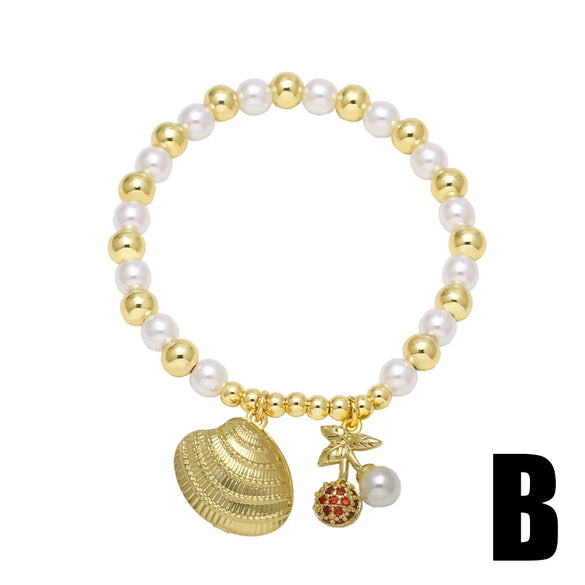 Wholesale Jewelry Minimalist Fruit Pattern Copper Gold Plated Pendant Bracelet