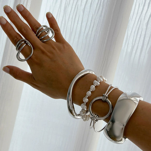 Wholesale Jewelry Minimalist Geometric Alloy And Pearl Bracelet Electroplated