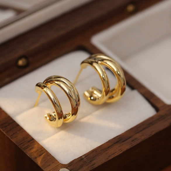 Wholesale Jewelry Minimalist Geometric Copper Alloy Cshaped Hollow Electroplated Earrings For Women