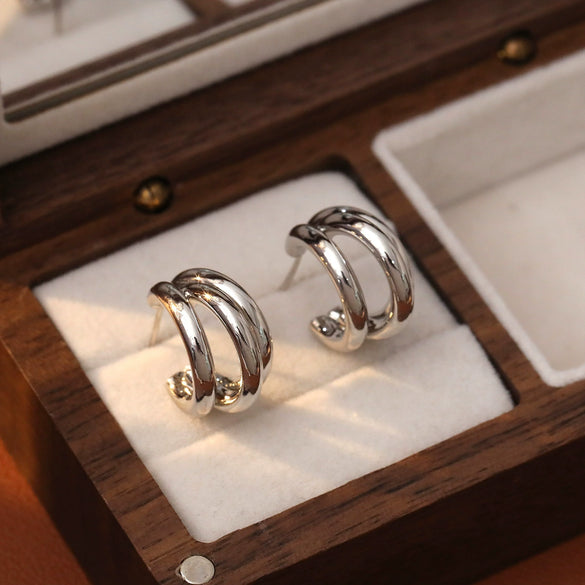 Wholesale Jewelry Minimalist Geometric Copper Alloy Cshaped Hollow Electroplated Earrings For Women