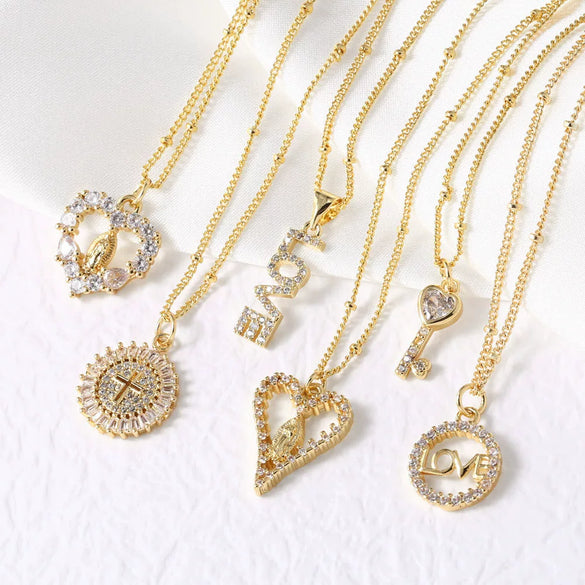 Wholesale Jewelry Minimalist Geometric Copper Gold Plated O Chain Love Pendant Necklace For Women