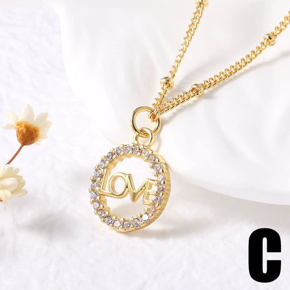 Wholesale Jewelry Minimalist Geometric Copper Gold Plated O Chain Love Pendant Necklace For Women