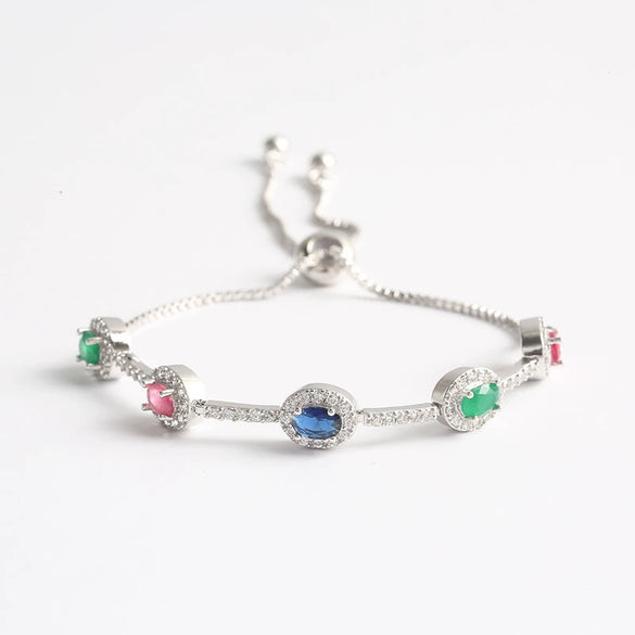 Wholesale Jewelry Minimalist Geometric Copper Inlaid Zircon And Glass Bracelet
