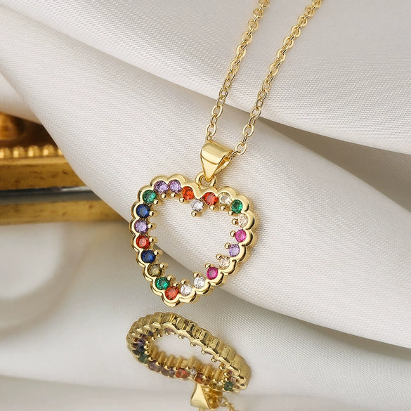 Wholesale Jewelry Minimalist Geometric Copper Zircon Pearl Love Pendant Necklace For Women