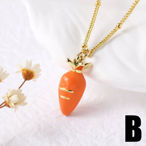 Wholesale Jewelry Minimalist Geometric Fruit Pendant Necklace Copper Gold Plated Clavicle Chain