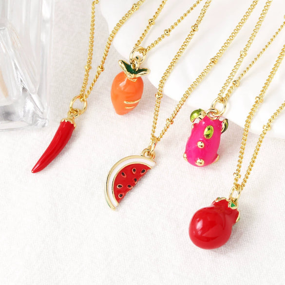 Wholesale Jewelry Minimalist Geometric Fruit Pendant Necklace Copper Gold Plated Clavicle Chain
