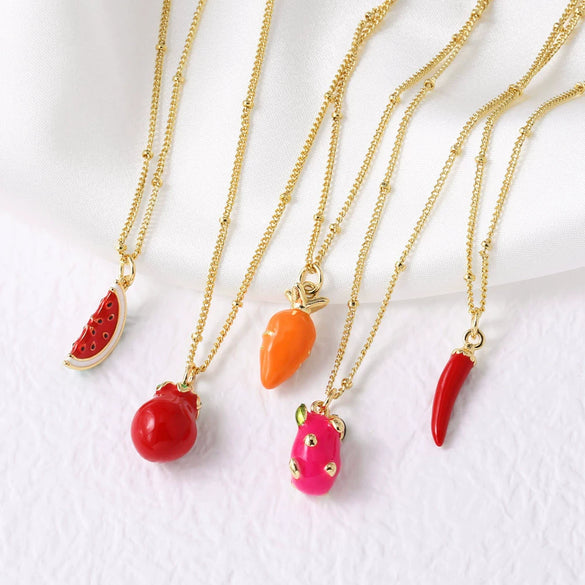Wholesale Jewelry Minimalist Geometric Fruit Pendant Necklace Copper Gold Plated Clavicle Chain