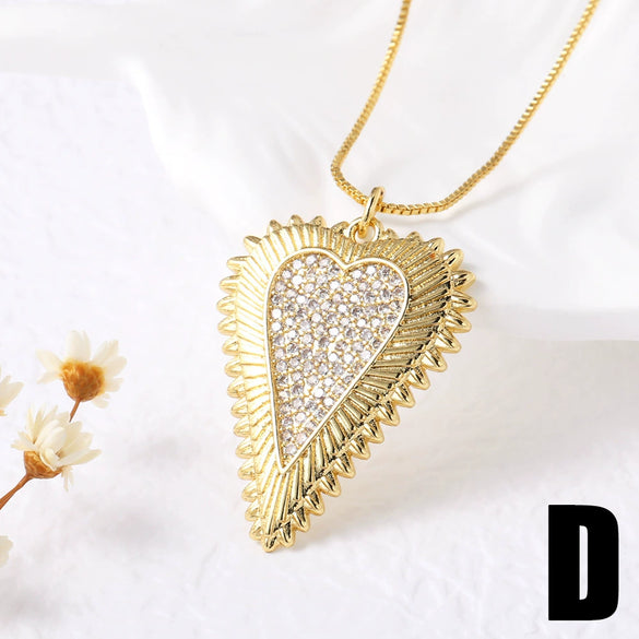 Wholesale Jewelry Minimalist Geometric Heart Copper Gold Plated Pendant Necklace For Women