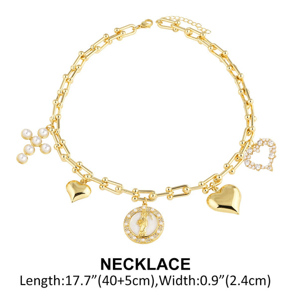 Wholesale Jewelry Minimalist Geometric Heart Copper Goldplated Necklace Set For Women
