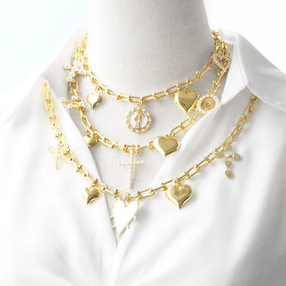 Wholesale Jewelry Minimalist Geometric Heart Copper Goldplated Necklace Set For Women
