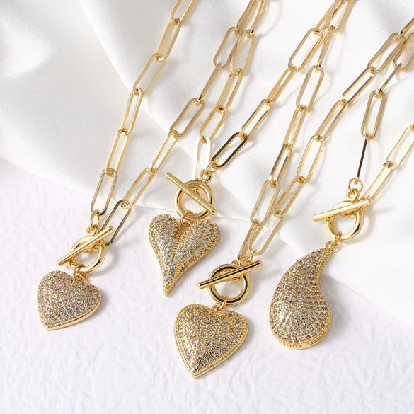 Wholesale Jewelry Minimalist Geometric Heart Pendant Necklace Copper Electroplating