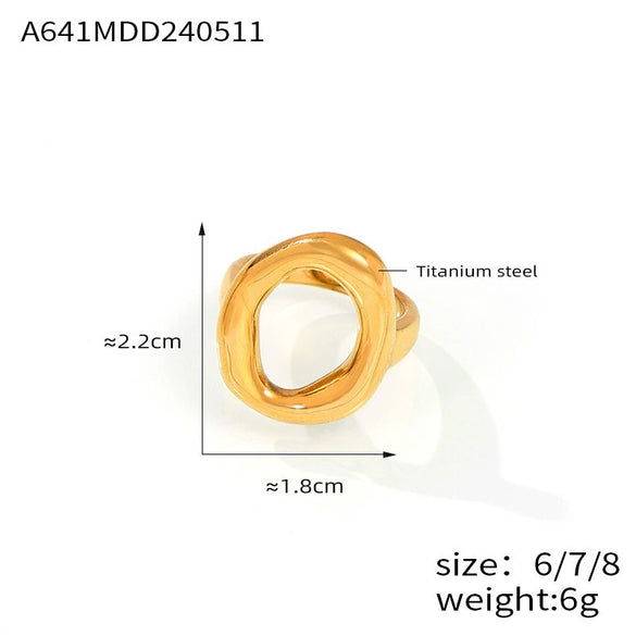 Wholesale Jewelry Minimalist Geometric Hollow Irregular Circle Joker Ring Titanium Steel 18K Gold Plated