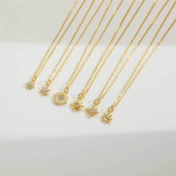 Wholesale Jewelry Minimalist Geometric Snowflake Copper Pendant Ochain Necklace With Mixed Gemstone Inlay Electroplating For Women
