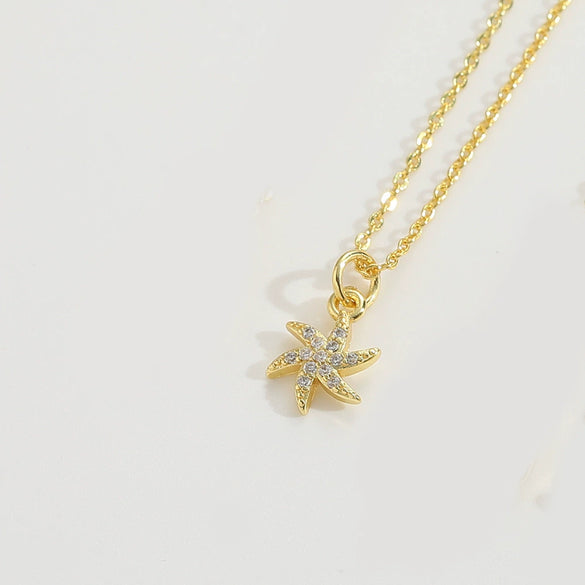 Wholesale Jewelry Minimalist Geometric Snowflake Copper Pendant Ochain Necklace With Mixed Gemstone Inlay Electroplating For Women