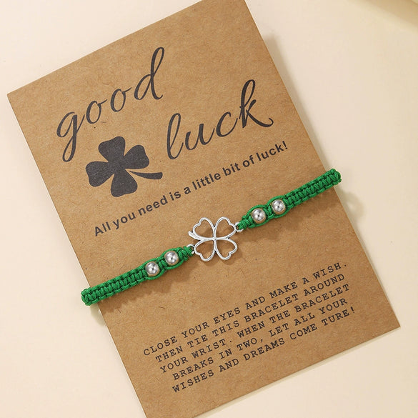 Wholesale Jewelry Minimalist Glass Glazed Leaves Handmade Four Leaf Clover Bracelet For Women