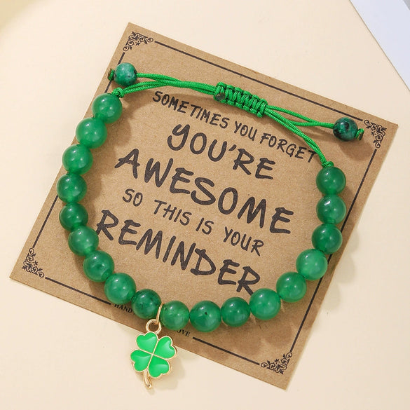 Wholesale Jewelry Minimalist Glass Glazed Leaves Handmade Four Leaf Clover Bracelet For Women