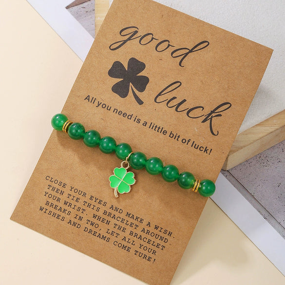 Wholesale Jewelry Minimalist Glass Glazed Leaves Handmade Four Leaf Clover Bracelet For Women