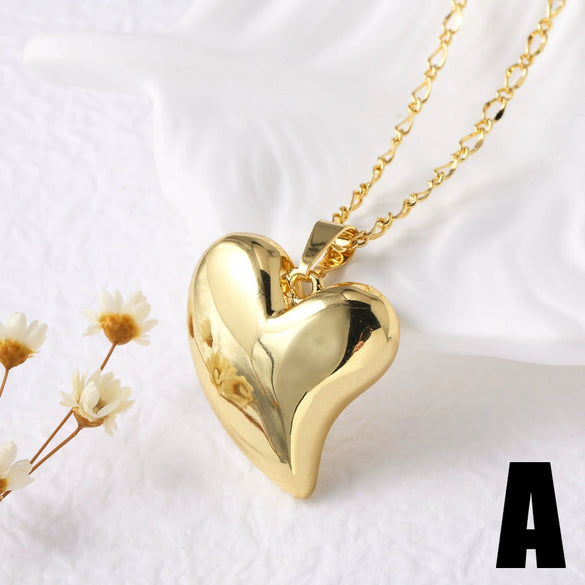 Wholesale Jewelry Minimalist Heart Shape Copper Goldplated Pendant Necklace O Chain For Women
