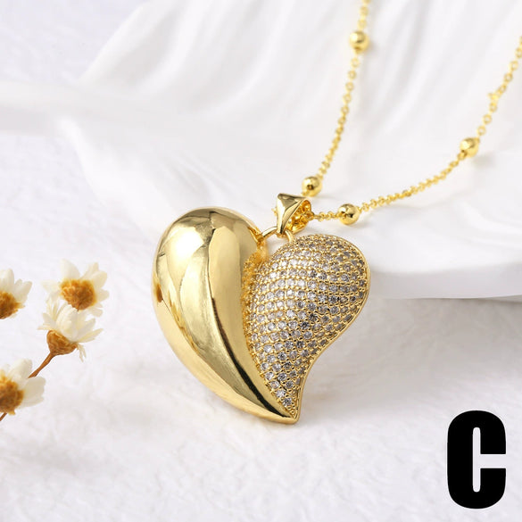 Wholesale Jewelry Minimalist Heart Shape Copper Goldplated Pendant Necklace O Chain For Women